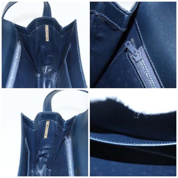 GUCCI Shoulder Bag Leather Navy Gold Auth - Picture 13 of 15